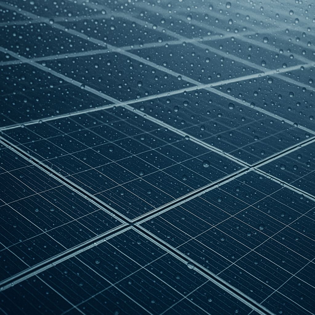 Panneaux solaires sous la pluie
